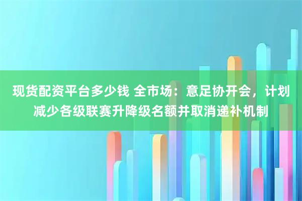 现货配资平台多少钱 全市场：意足协开会，计划减少各级联赛升降级名额并取消递补机制